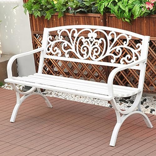 This Waterproof Metal Garden Bench with Cushions, Stylish 3-Seater Outdoor/Indoor Furniture for Patio, Balcony, and Terrace (Color: White A)