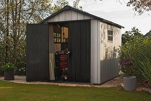 Keter Oakland Outdoor Plastic Garden Storage Shed, Grey, 7.5 x 11 feet