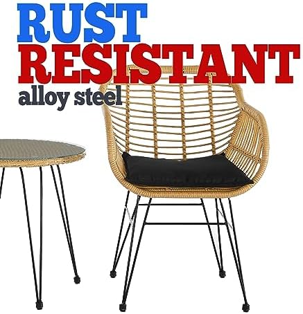 Lima 3-Piece Natural PE Rattan Outdoor Set with 2 Single Chairs with Cushions and Side Table with Glass Top, Jet Black Removable Cushions Cover