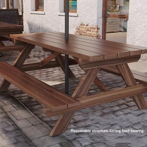 This Outdoor Waterproof Wooden Patio Table & Chair Set, Anti-Corrosion, Sunproof, Imported Solid Wood, Casual Picnic Table for 4-6 Seats, Durable Garden Furniture with Bench