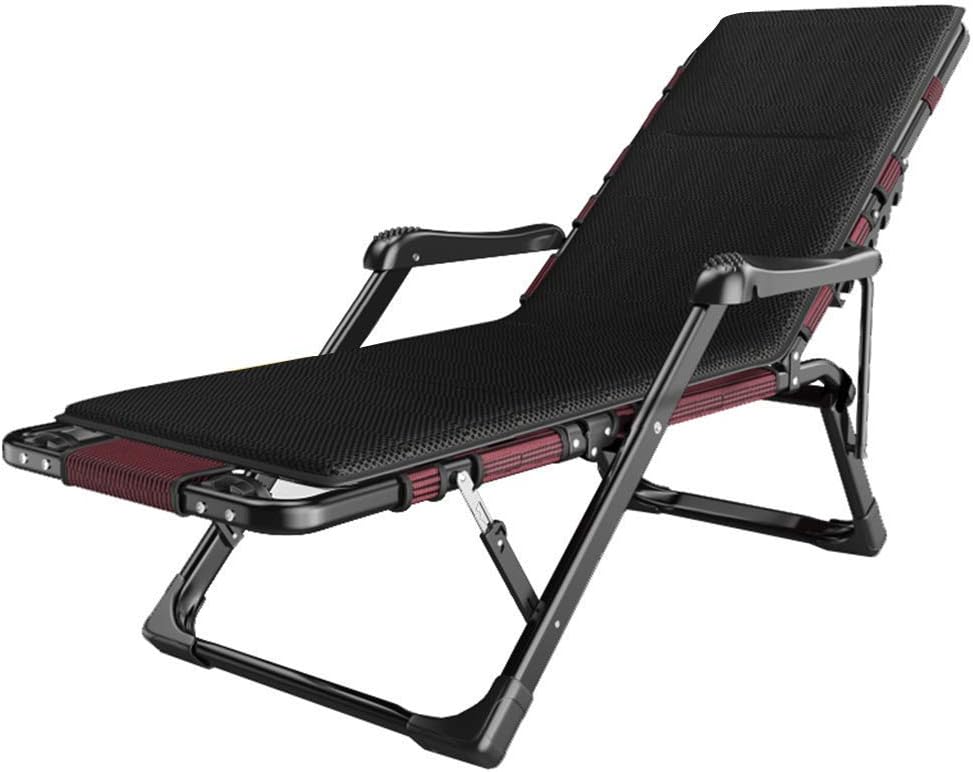 Balcony Office Relaxing Chair Reclining Sun Lounger Chair with Cushions Padded and Footrest for Garden Outdoor Camping Pool Beach Design | Black Folding Sunlounger Recliners Deck C Happy