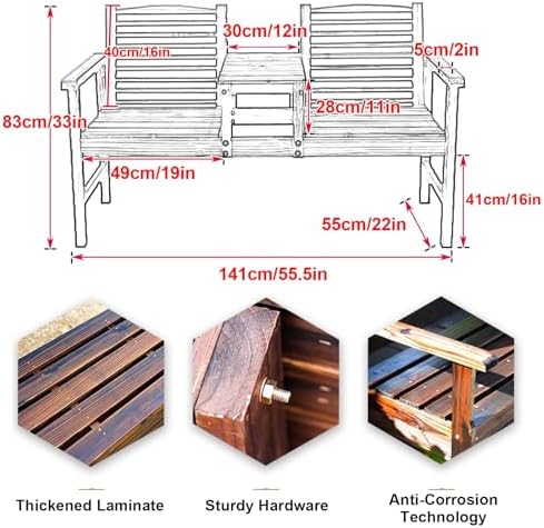 Stylish Outdoor Garden Bench with Backrest & Umbrella Hole, Wood Patio Seating Set, 2-Tier Side Table, Ideal for Porch & Balcony - Elegant White Design