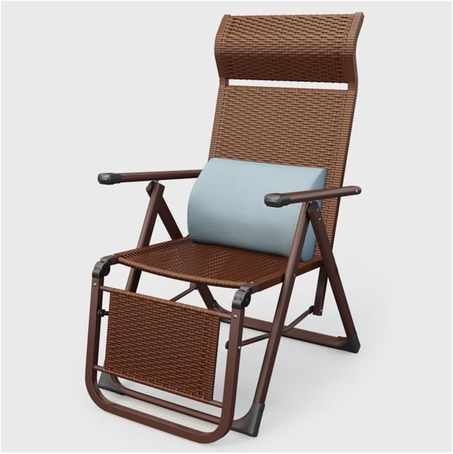 Portable Folding Chaise Lounge Chair - Adjustable Zero Gravity Recliner with Pillow, Woven Rattan, Steel Frame for Outdoor Pool, Beach, Patio, Lawn (Brown Color)