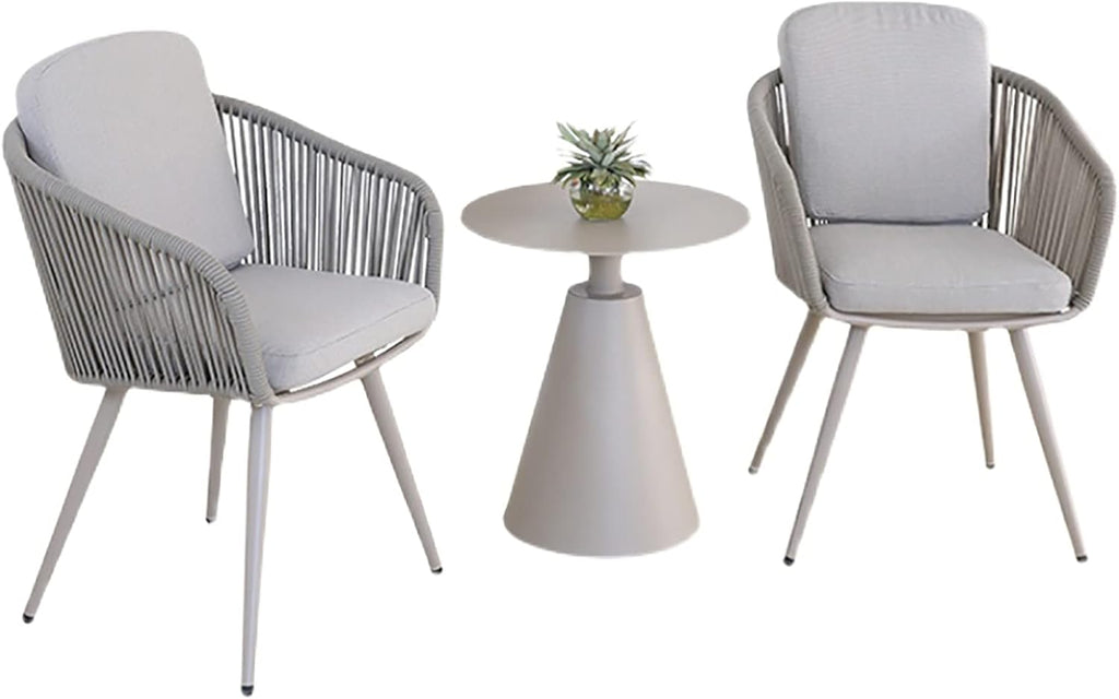 3 Piece Patio Bistro Set - Outdoor All Weather Woven Rope Patio Furniture Sets with Cushions - Patio Conversation Set for Balcony, Garden, Balcony, Deck, Backyard