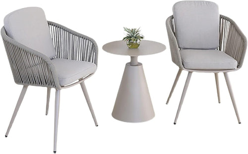 3 Piece Patio Bistro Set - Outdoor All Weather Woven Rope Patio Furniture Sets with Cushions - Patio Conversation Set for Balcony, Garden, Balcony, Deck, Backyard