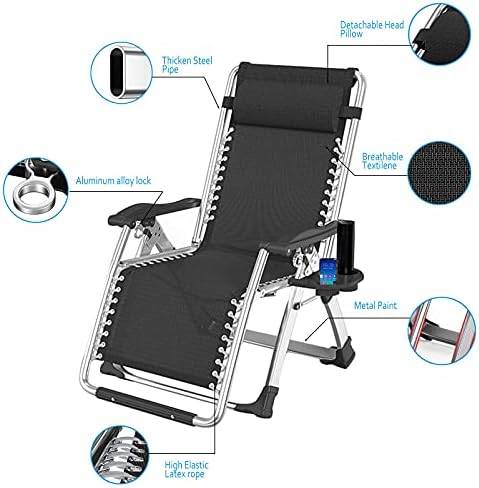 Adjustable Zero Gravity Lounge Chair with Wider Armrests & Cup Holder - Supports 200KG - Recliner for Outdoor/Indoor Relaxation (Black, Gray, Purple)