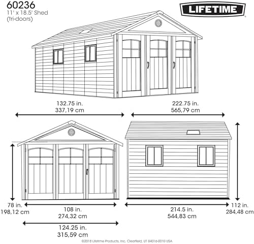 Lifetime 60236 11 x 18.5 ft (3.3 x 5.6 m) Extra-Wide Heavy-Duty Outdoor Storage Shed - Huge Capacity Garden Workshop - Steel-Reinforced Weatherproof HDPE - Tan
