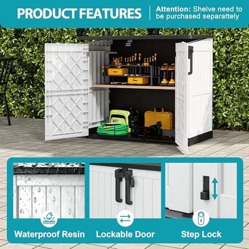 Outdoor Horizontal Resin Storage Box 36 Cu Ft with Lockable Doors, Portable Outdoor Storage Shed -Waterproof Outdoor Storage Cabinet for Garden,Easy to Assemble
