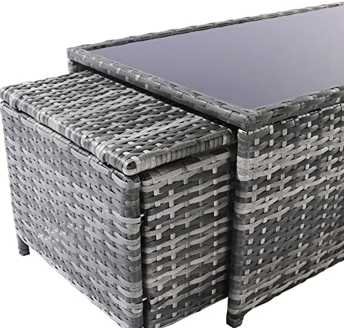 6 Seater Rattan Sofa Set, Garden Furniture, Glass Top Coffee Table Mat with Washable Seat Cushion
