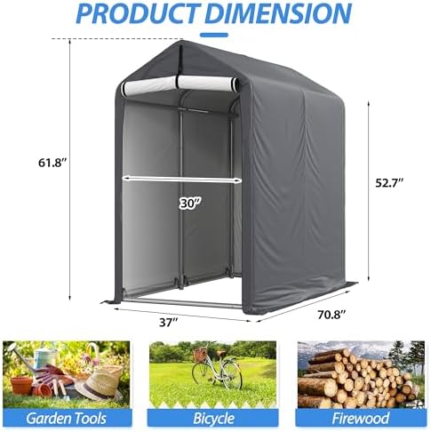 Outdoor Storage Shed 6 x 3Ft Heavy Duty Portable Storage Shelter with Roll-up Zipper Door for Bike, Mower, Garden Storage, CWG001