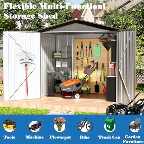 Outdoor Storage Shed, 6' × 4' FT Metal Storage Shed with Updated Frame Structure and Lockable Doors, Waterproof Shed for Backyard, Patio, Garden, Brown