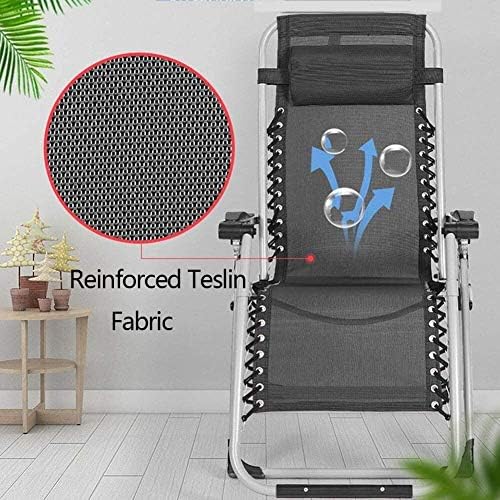 Black Folding Chaise Longue, Reclining Sun Lounger Chair Folding Lounger Chair Outdoor Breathable Recliner with Adjustable Backrest for Camping, Patio, Lawn