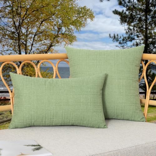 Kevin Textile Pack of 2 Outdoor Waterproof Pillow Covers Decorative Farmhouse Throw Pillow Covers Checkered Couch Pillow Covers Spring for Patio Tent Bed Sofa Living Room 12x20 Inch Sage Green