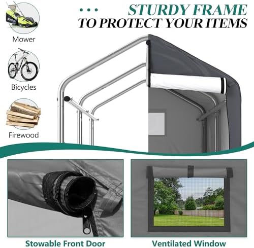 GARTOO 6 x 3ft Outdoor Cycle Storage Shelter - Bike Shed with Roll-up Door & Ventilate Window, Polyethylene Canopy Bicycle Garage for Garden, Domestic, Outdoor, Rain Shelter