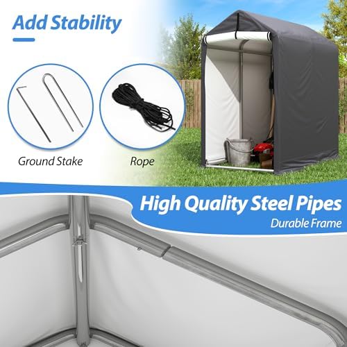Outdoor Storage Shed 6 x 3Ft Heavy Duty Portable Storage Shelter with Roll-up Zipper Door for Bike, Mower, Garden Storage, CWG001