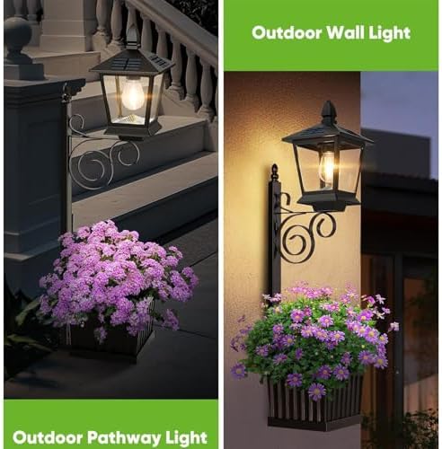 Solar Post Light - 2 in 1 Outdoor Solar Lantern with Flower Pot, Decorative Garden Lanterns for Patio Porch Backyard Lawn Deck Balcony Pathway Apartment, Waterproof LED Lighting for Night Use