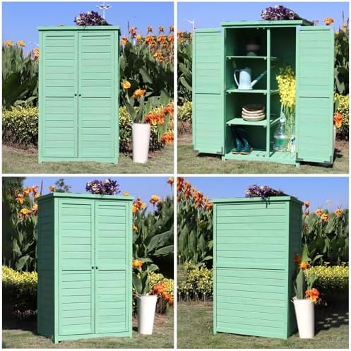 Potting Bench, Outdoor Storage Cabinet With Shoe Cabinet And Rainproof Shed Wood Color Garden Tool Box Included (White 140X80X53Cm)