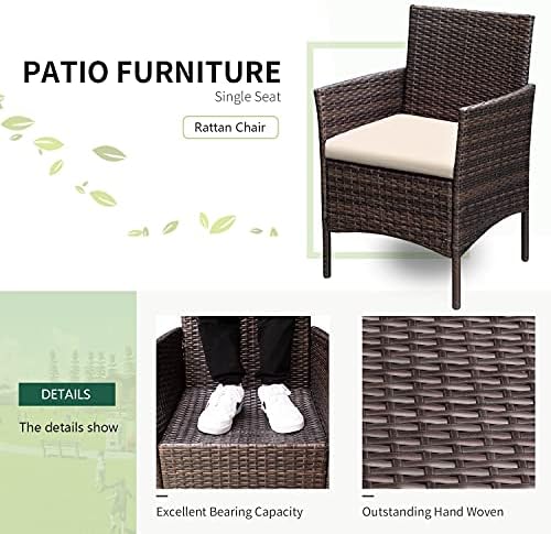 Greesum GS-3RCS8BG 3 Pieces Outdoor Patio Furniture Sets, Brown and Beige