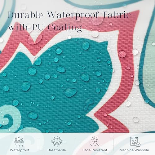 Phantoscope Set of 4 Outdoor Waterproof Throw Pillow Covers, Geometric, Decorative Boho Farmhouse Outdoor Pillows Cushion Case for Home Patio Furniture Tent Sunbrella, Teal/Pink 18x18 Inches