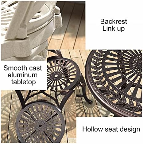 3 Piece Patio Bistro Table Set w/Leaf Design - Antique Finish Outdoor Cast Aluminum Furniture Set w/Umbrella Hole - Rust-Resistant Table and Chairs for Balcony Backyard Garden