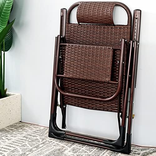 Adjustable Folding Chaise Lounge Chair - Portable Zero Gravity Recliner with Pillow for Outdoor Pool, Beach, Patio & Lawn - Durable Steel Frame & Woven Rattan (Brown)