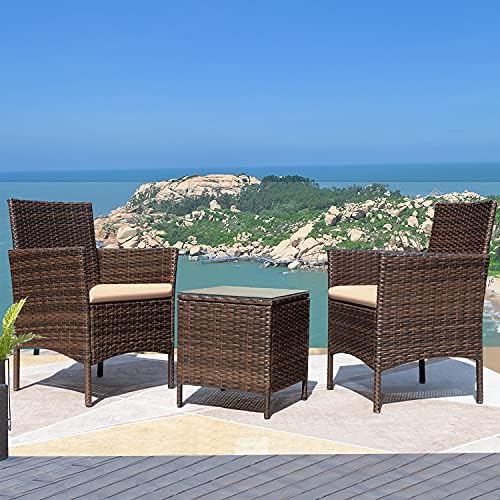 Greesum GS-3RCS8BG 3 Pieces Outdoor Patio Furniture Sets, Brown and Beige
