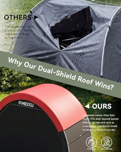 Upgraded Bike Storage Shed Tent, 210D Oxford Fabric PU4000 Waterproof Bicycle Shed, 53" High-Clearance Outdoor Shelter for 2-3 Bikes, Portable Storage for Motorcycles Garden Tools & Lawn Mowers