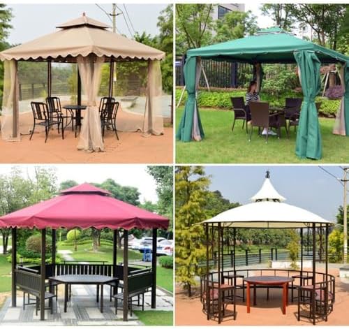 Umbrella Replacement Canopy, Gazebo Canopy Top Replacement, Double Tiered Waterproof Canopy Roof, 10'x10' Patio Umbrella Replacement Canopy, Sunshade With Air Vent(Khaki,400cm/13.1ft)