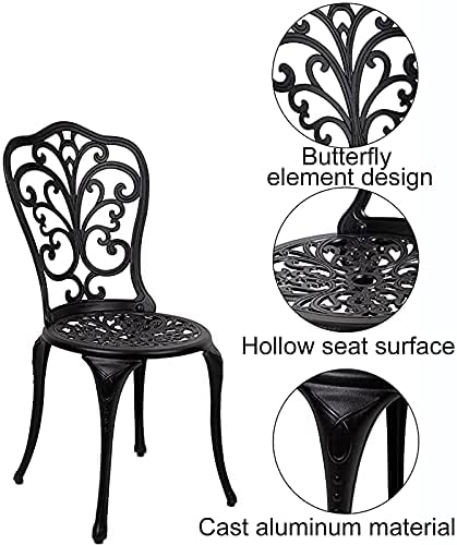 3 Piece Aluminum Patio Bistro Set with Butterfly Design - All Weather Patio Furniture Sets with Umbrella Hole - Outdoor Table and Chairs Bistro Table Set for Yard, Balcony