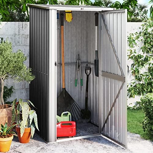 Garden Shed Anthracite 118.5x97x209.5 cm Galvanised Steel,Garden Shed, Metal Shed Tool Storage House with Floor Foundation and Lockable Double Doors