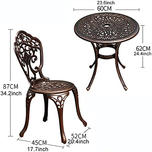 Patio Bistro Set w/Umbrella Hole - Outdoor Cast Aluminum Furniture Set 3 Piece Table and Chairs - Orchid Carving and Weather Resistant-Antique Bronze