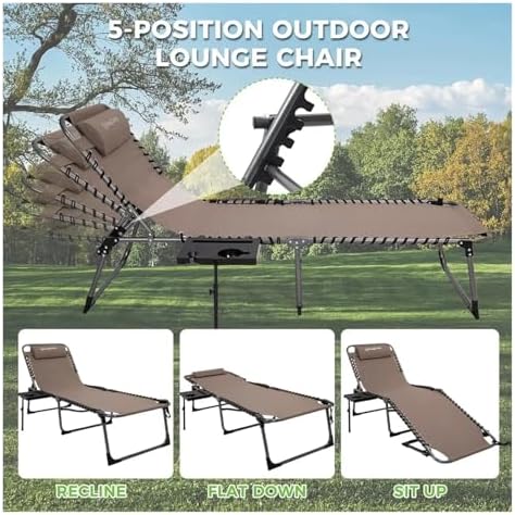 Lounge Folding Sun Lounger Folding Chaise Lounge Chair for Outside Beach, Sunbathing, Patio, Pool, Lawn, Deck, Lay Flat Camping Reclining Lounge(Beige-1 Pack)