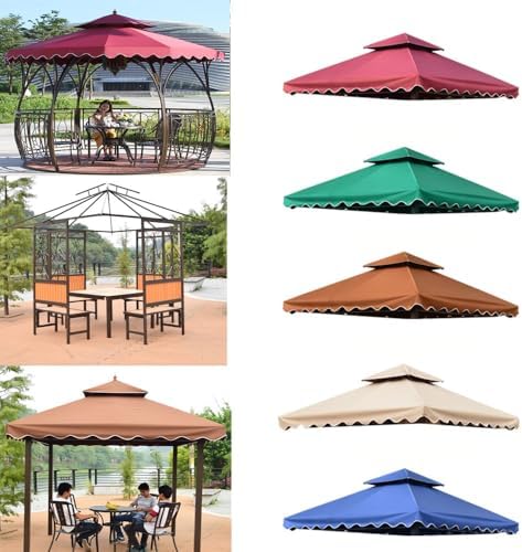 Umbrella Replacement Canopy, Gazebo Canopy Top Replacement, Double Tiered Waterproof Canopy Roof, 10'x10' Patio Umbrella Replacement Canopy, Sunshade With Air Vent(Khaki,400cm/13.1ft)