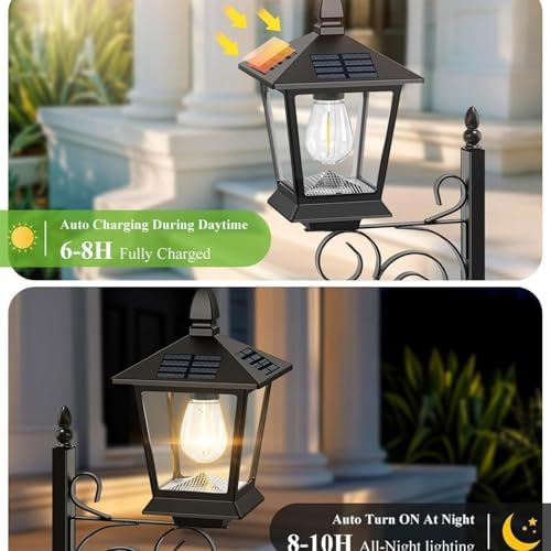 Solar Post Light - 2 in 1 Outdoor Solar Lantern with Flower Pot, Decorative Garden Lanterns for Patio Porch Backyard Lawn Deck Balcony Pathway Apartment, Waterproof LED Lighting for Night Use