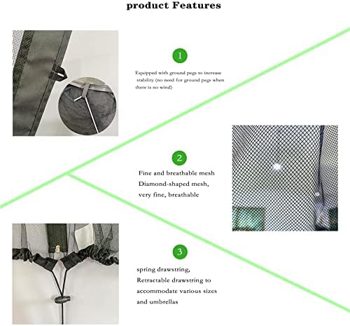Mosquito Neting for 15FT Double-Sided Patio Umbrella Sunbrella Neting Double Zipper Water Pipe Bottom Used and for Patio Gazebo pop up canopy10x10 Interchangeable (Black 15ft)