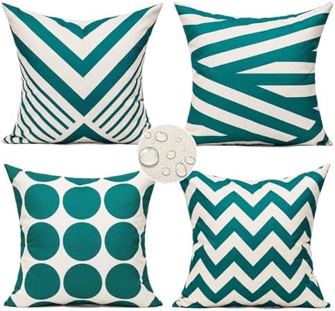 All Smiles Turquoise Teal Couch Accent Throw Pillows Cases Cushion Covers 16×16 Set of 4 Outdoor for Sofa Patio,Modern Décor