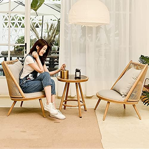 3 Piece Outdoor Bistro Set with Aluminum Alloy Frame, Outdoor All Weather Woven Rope Patio Conversation Set, Patio Furniture Sets with Cushions for Balcony, Garden, Backyard, Brown/Natural Color