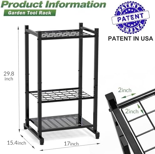 Sttoraboks Garden Tool Organiser, Yard Tool Tower Rack for Garage Organisation and Storage, up to 35 Long Handled Tools, Heavy Duty Steel Garden Tool Stand for Shed, Outdoor, Black