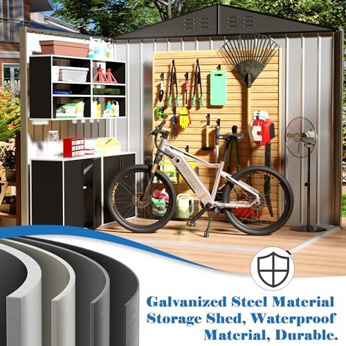 Outdoor Storage Shed, 6' × 4' FT Metal Storage Shed with Updated Frame Structure and Lockable Doors, Waterproof Shed for Backyard, Patio, Garden, Brown