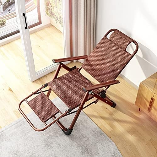 Adjustable Folding Chaise Lounge Chair - Portable Zero Gravity Recliner with Pillow for Outdoor Pool, Beach, Patio & Lawn - Durable Steel Frame & Woven Rattan (Brown)