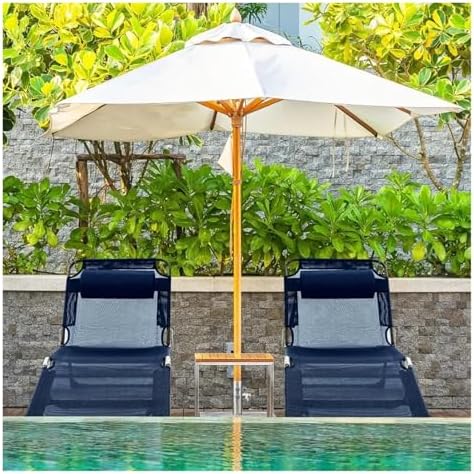 Lounge Folding Sun Lounger 2 Pack Folding Chaise Lounge Chairs Outdoor Adjustable Chair with Reclining Back Detachable Pillow Breathable Mesh Sun Lounger(Beige)