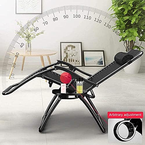 Recliner Lightweight Reclining Chair Zero Gravity Chair, Folding &Amp; Reclining Sun Lounger Chair with Head Pillow Deck Chairs Relaxer with Black Cotton Cushion Seat Max.150Kg