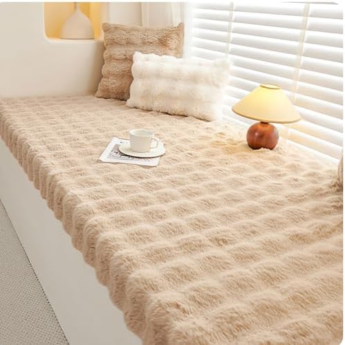 Thick 6cm Waterproof Teddy Plush Cushion - Non-Slip Zippered Pillow for Indoor Shoe Changing & Outdoor Garden Benches, Brown, 120x35cm - Comfortable Seating Accessory