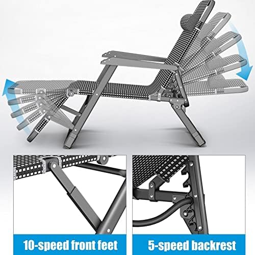 Portable Folding Adult Bed,Lounge Folding Chaise Lounge Chair with Adjustable Recline Portable Sun Lounger with Pillow and Armrest Outdoor Camping Bed for Deck Poolside and Garden Steel Fram