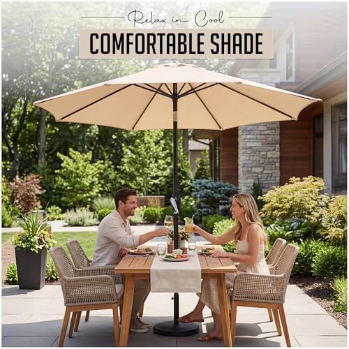 SG 2.7m Garden Parasol Umbrella Sun Shade Water Repellent Polyester UV 30+180 GSM Umbrella Easy To Open And Close Crank Handle And Tilt Waterproof UV Protection Parasol For Outdoor Beach