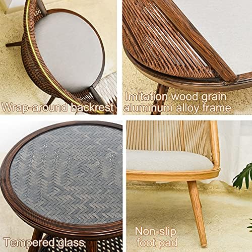 3 Piece Outdoor Bistro Set with Aluminum Alloy Frame, Outdoor All Weather Woven Rope Patio Conversation Set, Patio Furniture Sets with Cushions for Balcony, Garden, Backyard, Brown/Natural Color