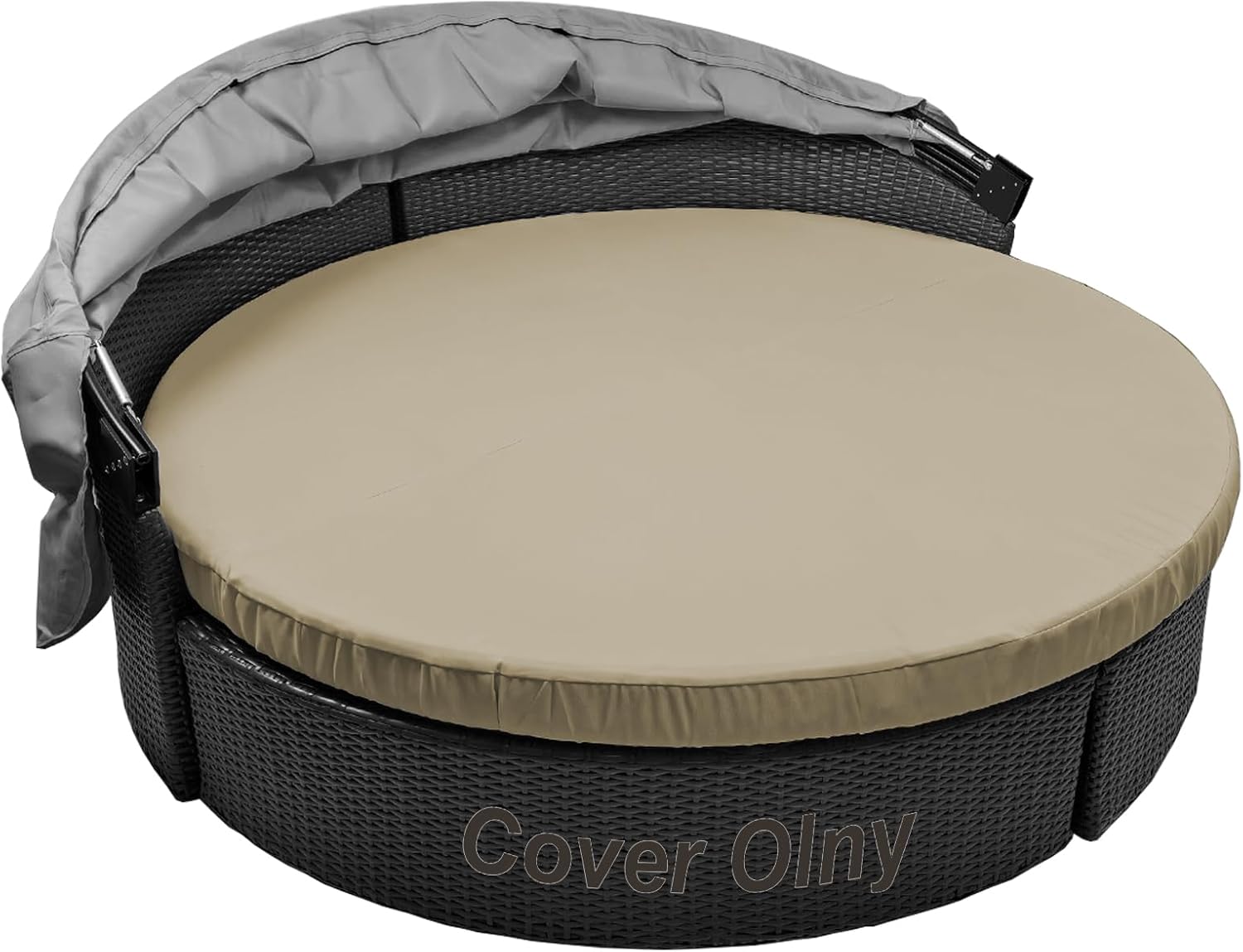 Round Outdoor Daybed Cushion Cover Replacement, Anti-UV Water-Resistant Patio Sunbed Cover with Elastic Band, Spliced Design for Sun Bed Accessories (Cover Only) (Khaki, 75" * 75")