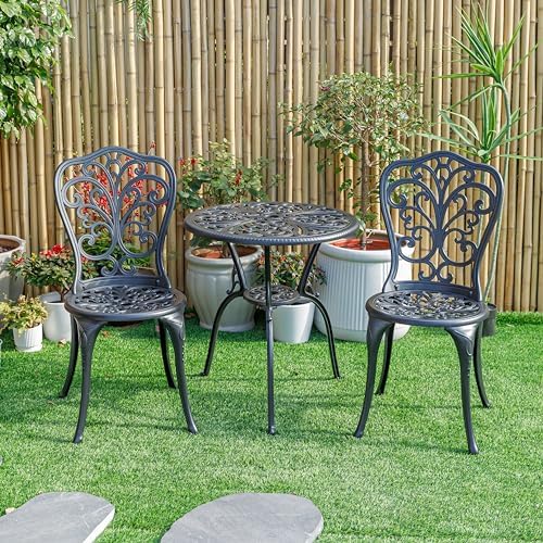 Hi-Line Gift Ltd. Understated Elegance- Black Cast Aluminium Bistro Set