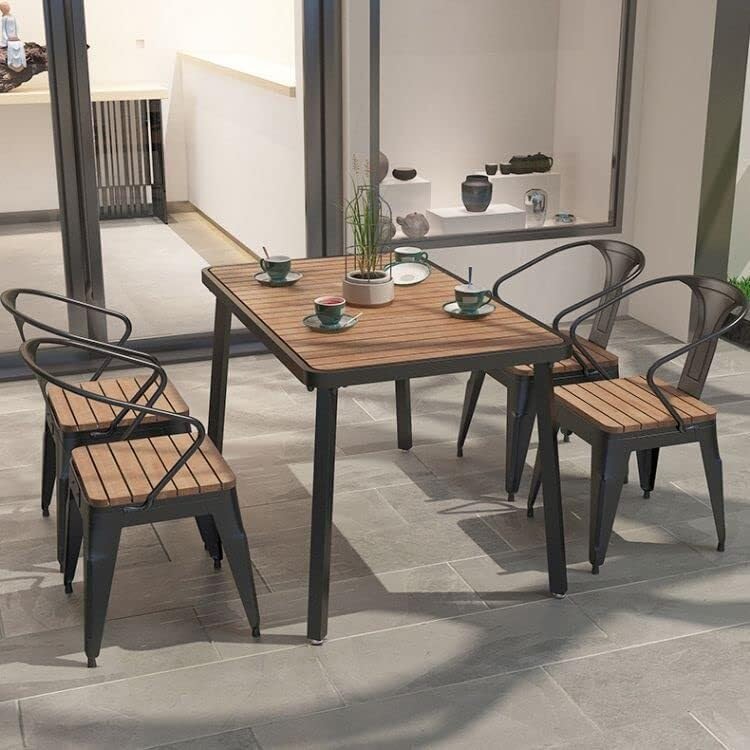 3-Piece Outdoor Dining Set Square Table And 2 Chairs For Garden Patio Yard Pub Use Rustic Wood Metal Design(Brown+White-3 Pcs Set,55" L)