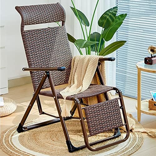 Portable Folding Chaise Lounge Chair - Adjustable Zero Gravity Recliner with Pillow, Woven Rattan, Steel Frame for Outdoor Pool, Beach, Patio, Lawn (Brown Color)